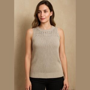 Loft Chunky Crochet Knit Sleeveless Sweater Tank Romantic Beige Sz LP